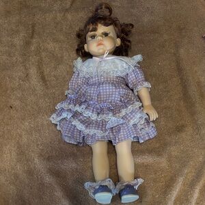 Charming Doll in Purple Checkered Dress with Lace